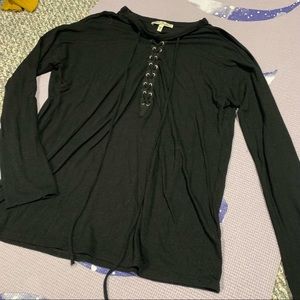 Black lace up long sleeve tee